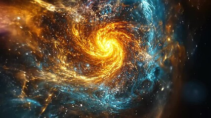 Wall Mural - a swirling galaxy in space with a bright orange core and blue outer edges