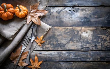 Wall Mural - rustic autumn table setting with burlap napkins and pumpkins