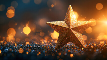 Sticker - Glowing Gold Star Award in Festive Glamour Symbol of Recognition and Accomplishment