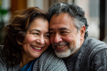 Portrait of a glad latino couple in their 50s planning a future together