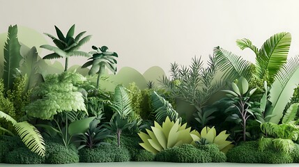 Wall Mural - A vibrant, lush green landscape featuring various plants and foliage in a stylized arrangement.