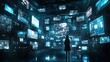 © Instrudify - A person in a futuristic room filled with floating screens and devices all demanding their attention.