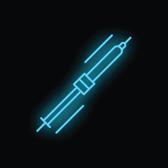 Sticker - Blue neon icon of a soldering iron, a tool for melting solder used in electronics repair