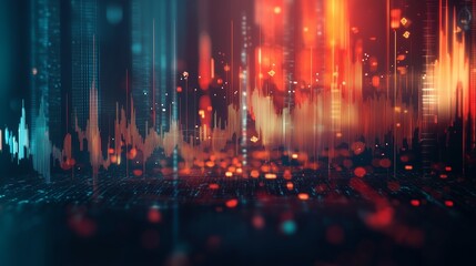 Poster - abstract digital sound waves and visual patterns create a dynamic atmosphere in a futuristic setting