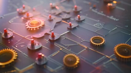Poster - Abstract video of gears and switches on a digital backdrop, Abstract representation of operational processes and workflow