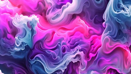 Poster - Cloud formations like swirling smoke in vibrant pink and blue hues, creating a captivating visual experience, Abstract shapes resembling clouds morphing into complex algorithms
