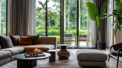 Wall Mural - Modern Living Room with Tropical Views