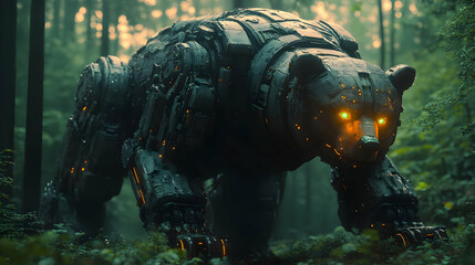 Cybernetic Bear Illustration in the Forest