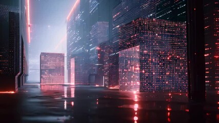 Poster - A digital art visualization of data encryption, depicting a futuristic city with glowing structures made of binary code, An artistic visualization of data encryption