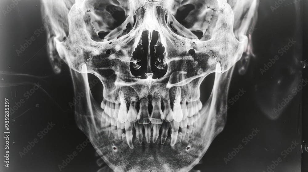 Detailed X-ray Image of Human Skull Showing Sinus Cavities and Facial ...