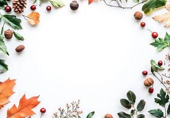 Poster - Autumn Floral Frame with Leaves, Berries & Acorns