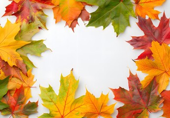 Wall Mural - autumn leaves frame white background