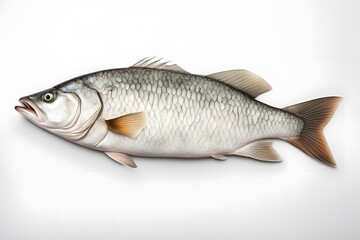 Barramundi fish on white background, Ai Generated