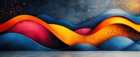 Wall Mural - vibrant abstract wallpaper with fluid organic shapes in bold primary colors geometric elements interspersed creating dynamic visual rhythm and energetic composition