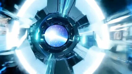 Leinwandbilder - Travel inside a spaceship with a window in the center overlooking space