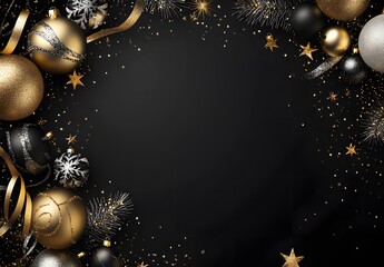 Black & Gold Christmas Background With Decorations