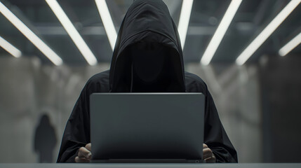 Poster - a human in black hoodie using a laptop
