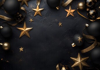 Black and Gold Christmas Flat Lay Background