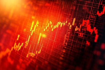 Poster - vibrant stock market chart showing upward trend with bright colors and digital data visualization in