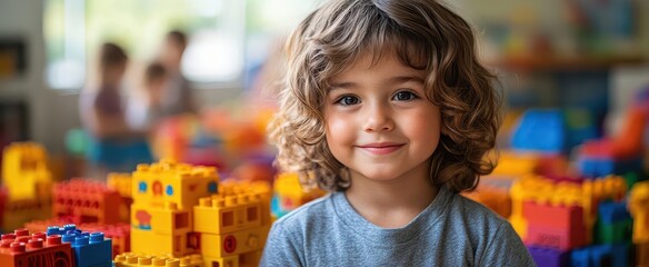 vibrant kindergarten classroom filled with children of various ethnicities engaged in creative play with colorful building blocks fostering early learning and social skills