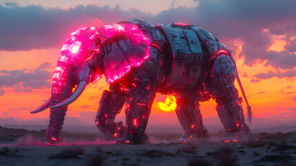 Wall Mural - Giant Robotic Elephant 3D Illustration