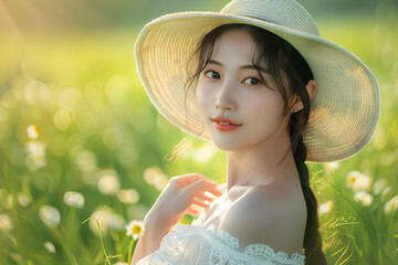 A lovely, beautiful young girl in a field