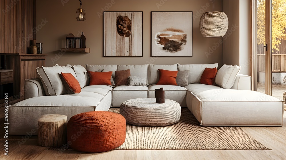 Cozy and inviting modern living room with a large comfortable sectional ...
