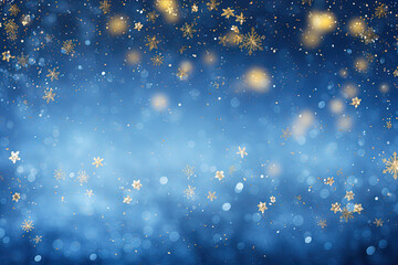 Poster - Christmas background with snowflakes and bokeh. Winter holidays celebration backdrop with snow on blurred background