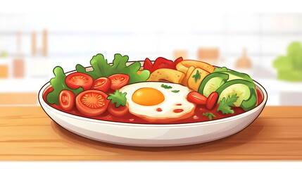 Illustration of Delicious Food on a Plate, Yummy Food Concept