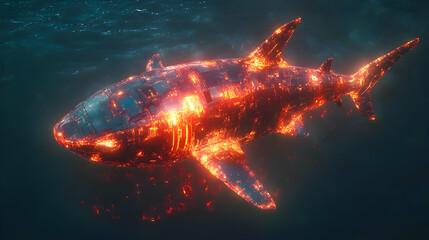 Wall Mural - Glowing 3D Shark Illustration