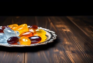 Ramadan Sweets on Silver Plate with Copy Space