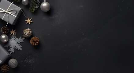 Dark Gray Christmas and New Year Background with Decorations