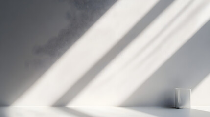 Poster - Blurred overlay effect for photo and mockups. Wall texture with organic drop diagonal shadow and rays of light on a white wall. shadows for natural light effects