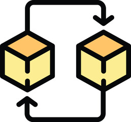 Poster - This vector illustration features a secure data exchange system transferring information between two points through blockchain technology