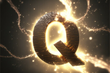 Wall Mural - Metallic letter Q with electric sparkles and lighning bolts effect