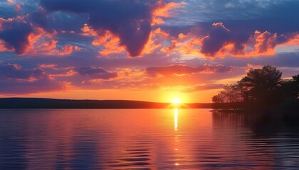 Wall Mural - serene sunset reflections on a tranquil lake