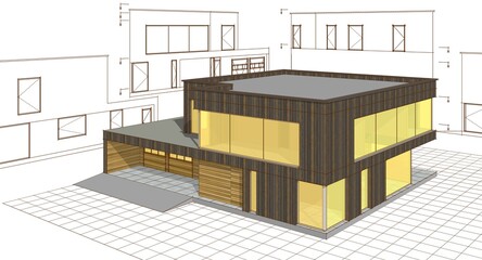 Wall Mural - house architectural project sketch 3d illustration