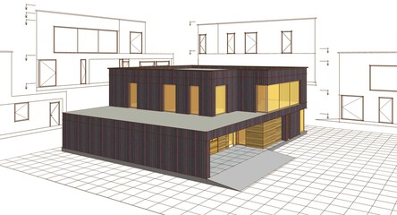 Wall Mural - house architectural project sketch 3d illustration