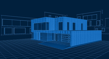 Wall Mural - house architectural project sketch 3d illustration