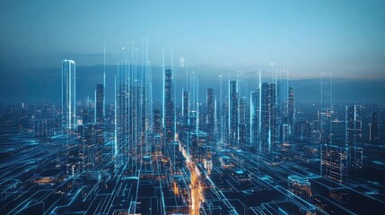 Aufkleber - Smart city in the future. Modern city and business technology 