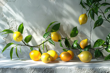 A bunch of lemons are hanging from a branch