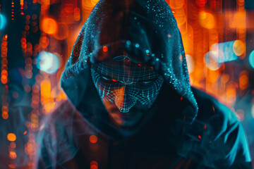 Poster - A man in a hoodie is staring at the camera with a face made of lines
