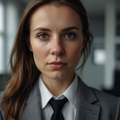 Beautiful Business Woman in Grey Business Suit