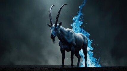 Canvas Print - Mythical Goat in Blue Flames