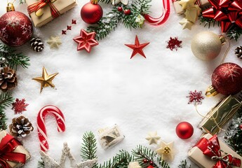 Wall Mural - christmas decoration border with snow and copy space