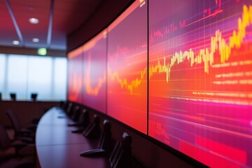 Poster - data visualization in a modern control room showcasing market trends during a trading session in the