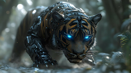 Cybernetic Tiger 3D Illustration