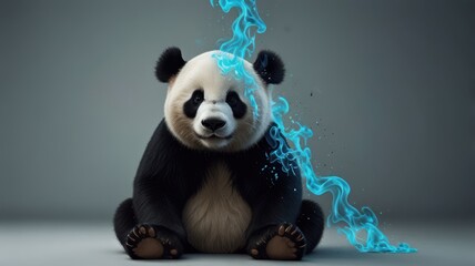 Canvas Print - Cute Panda with Blue Flames