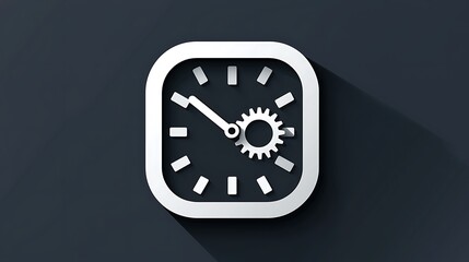 Minimalist Clock Icon with Visible Gears on Dark Background