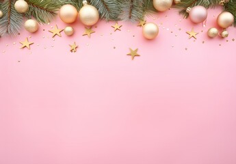 Wall Mural - pink christmas background with golden ornaments